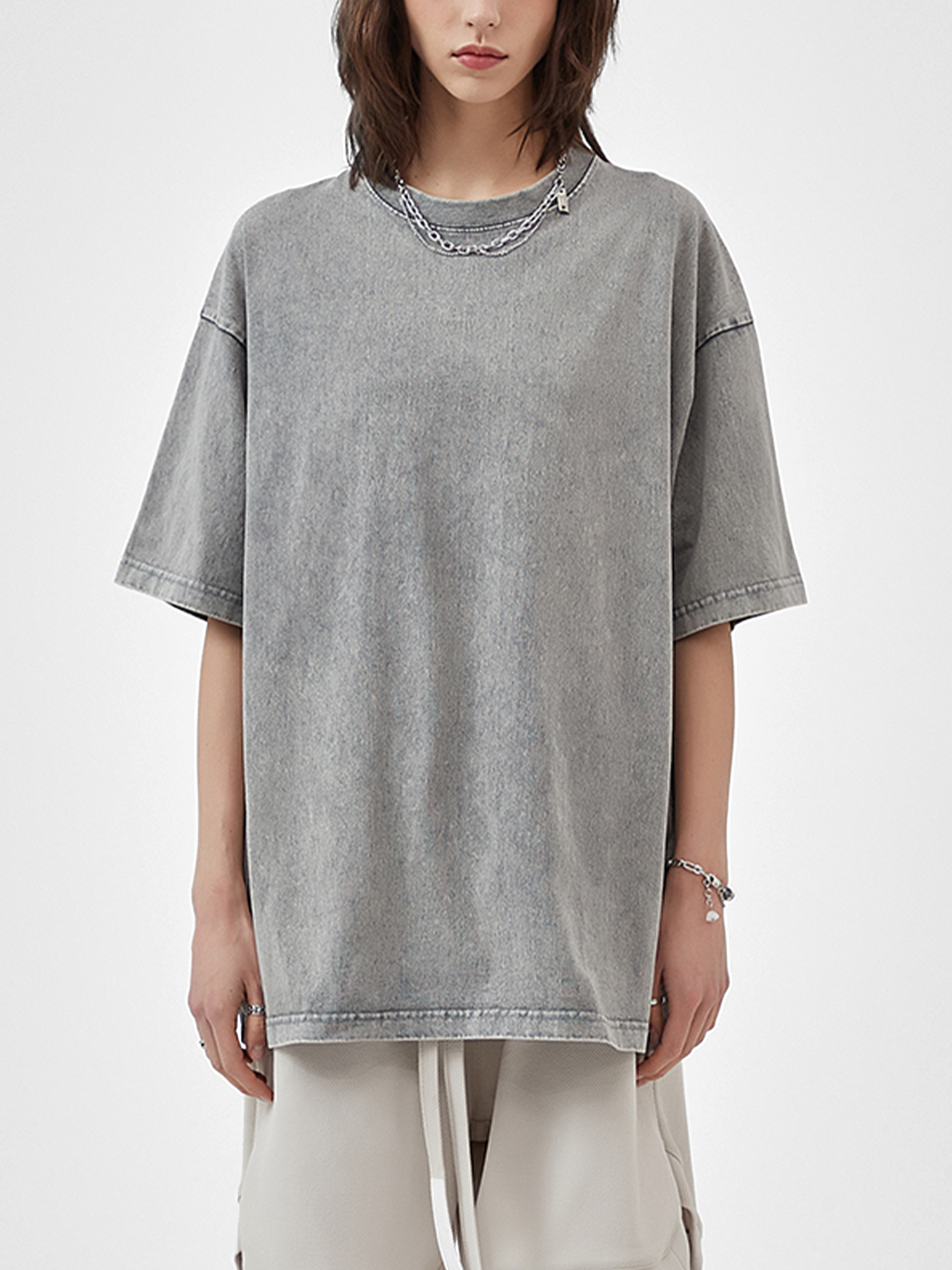 Oversize Snow Washed T-Shirt #R00037 | TAPSTITCH-8